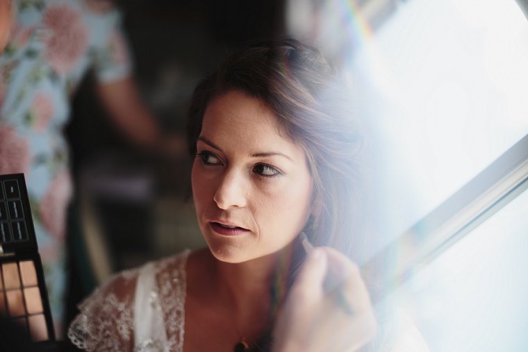 Bride getting ready for wedding at The Bell Inn in Ticehurst
