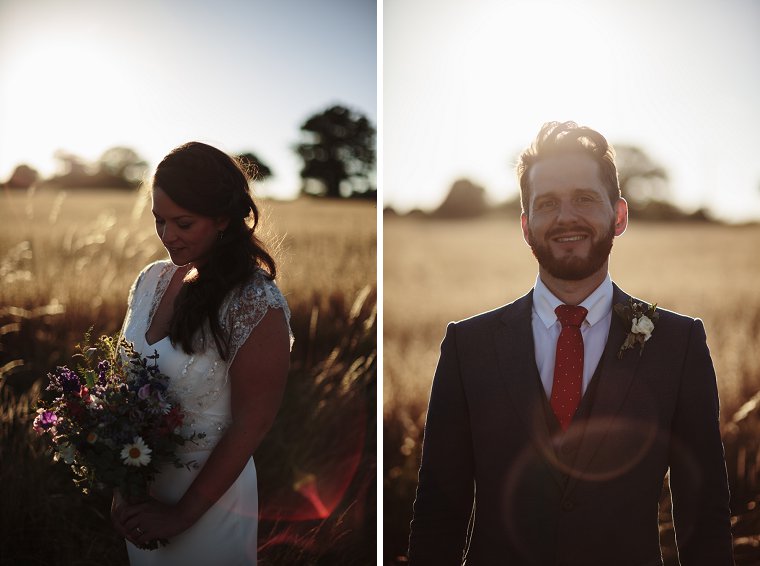 Bride and Groom Portraits at sunset in Sussex