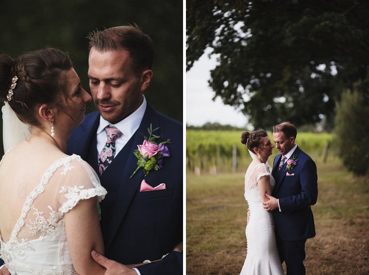 Bride and groom hugging