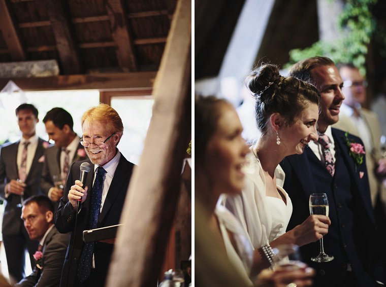 Bride laughing during speeches