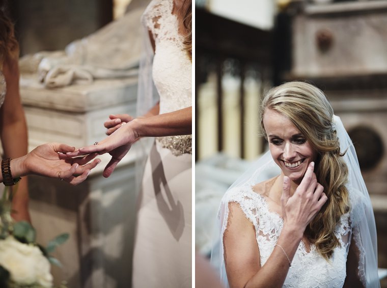 Bride showing her new wedding ring to her bridesmaid