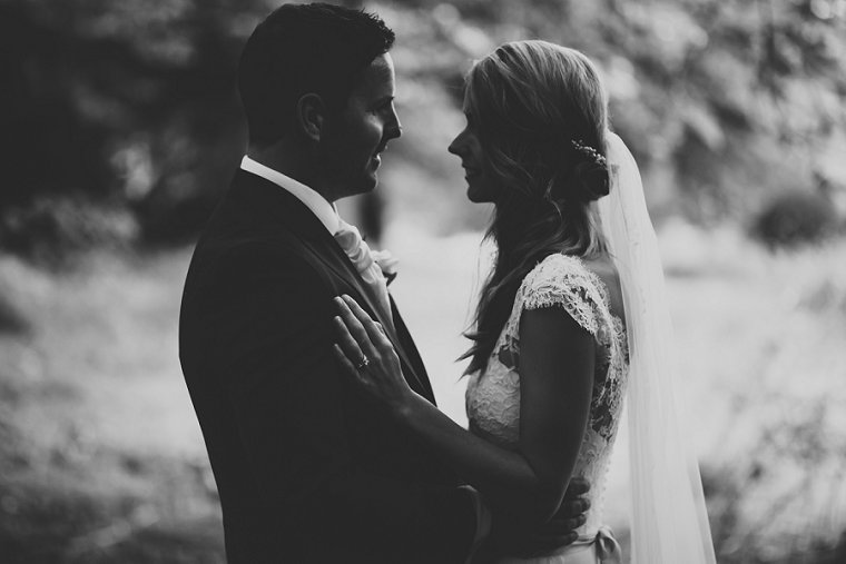 Black and White wedding photography of bride and groom
