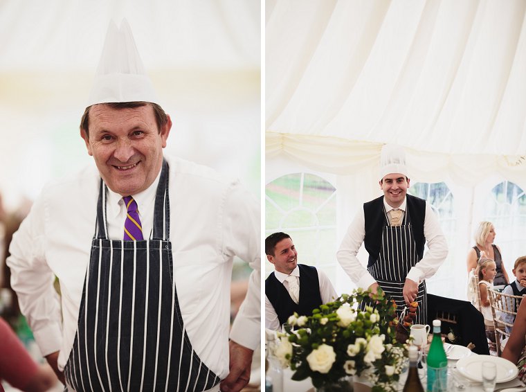 Wedding guests wearing chefs hats