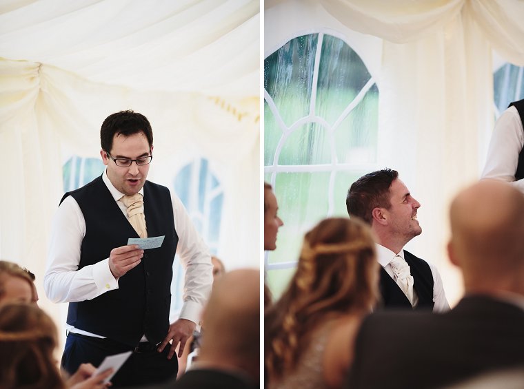 Groom laughing during his best mans speech