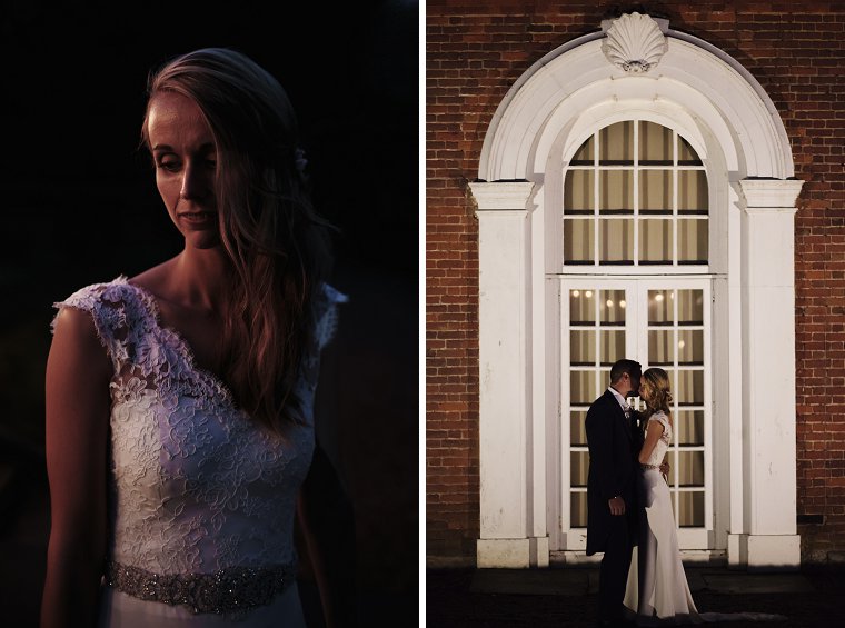 Nighttime wedding portrait of bride and groom
