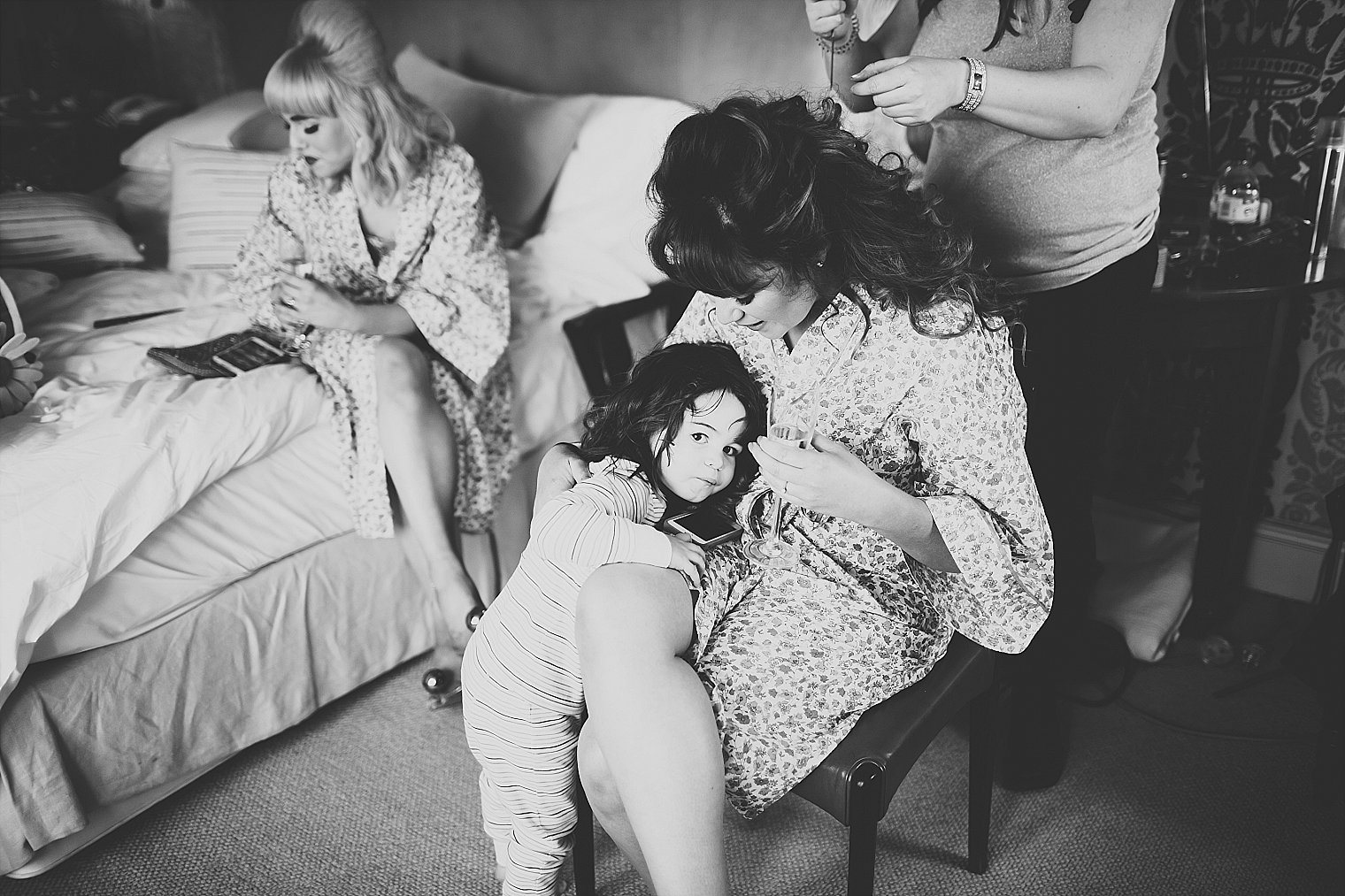 Bride hugging her daughter