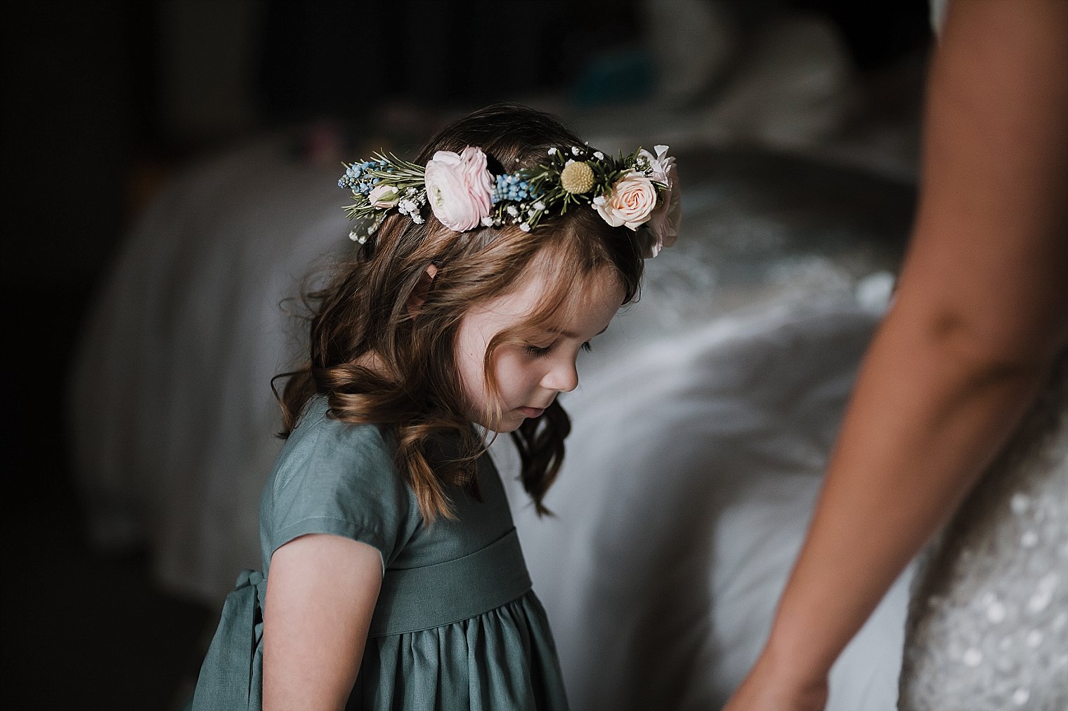Flower girl with flower crown on
