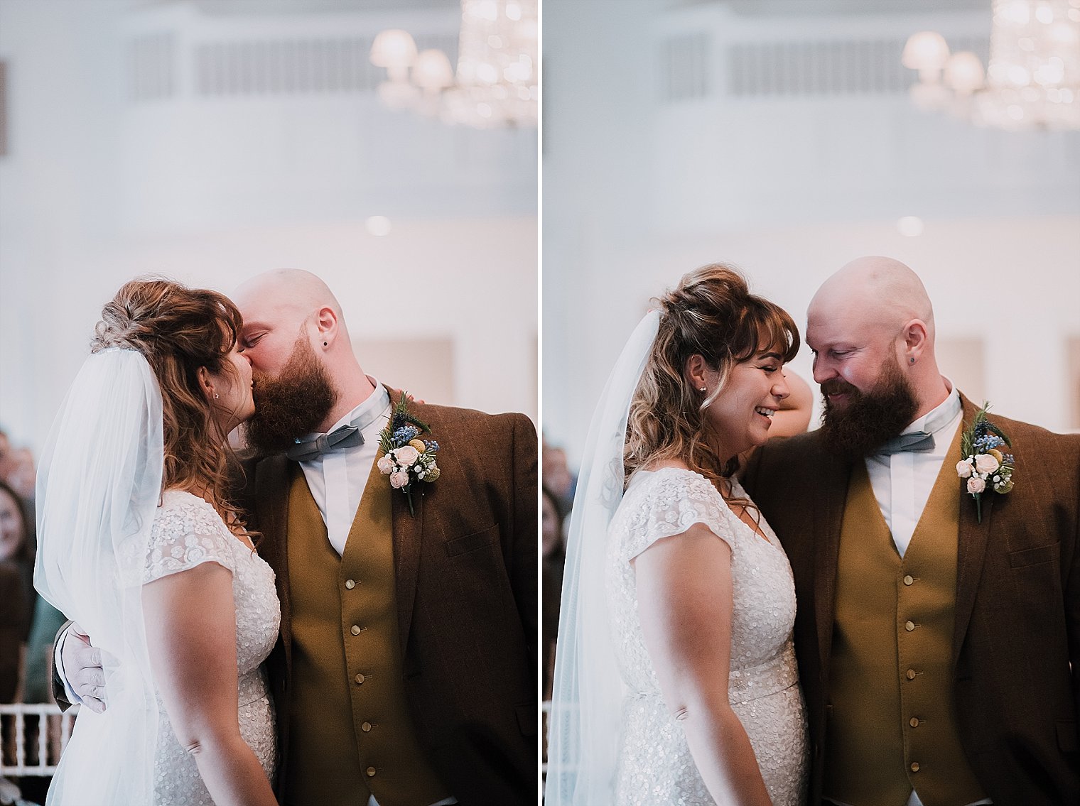Bride and groom first kiss at the George in Rye wedding