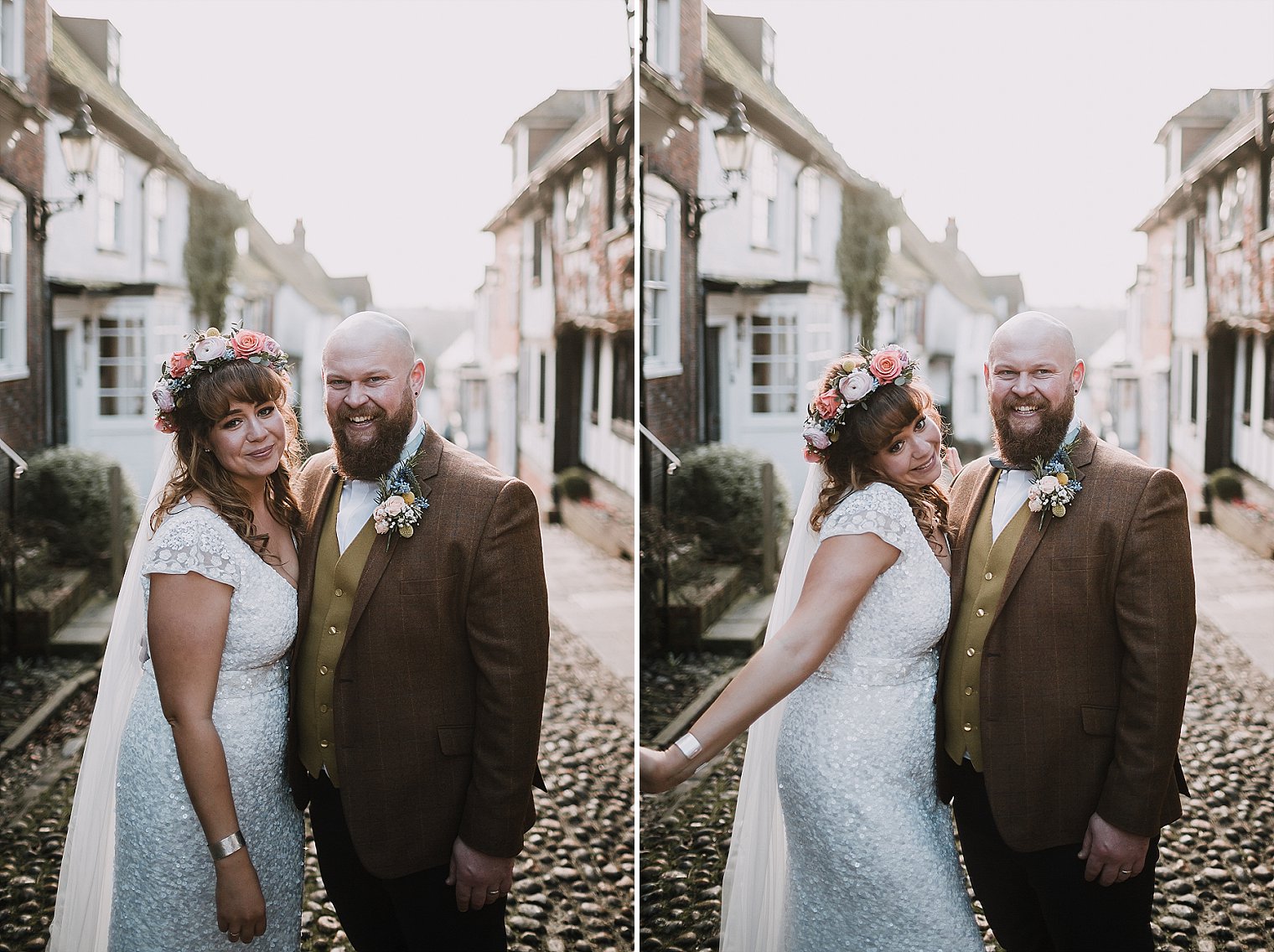 Bride and groom laughing