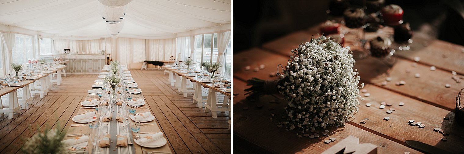 Wedding Bouquet and reception room for The Gallivant Wedding venue