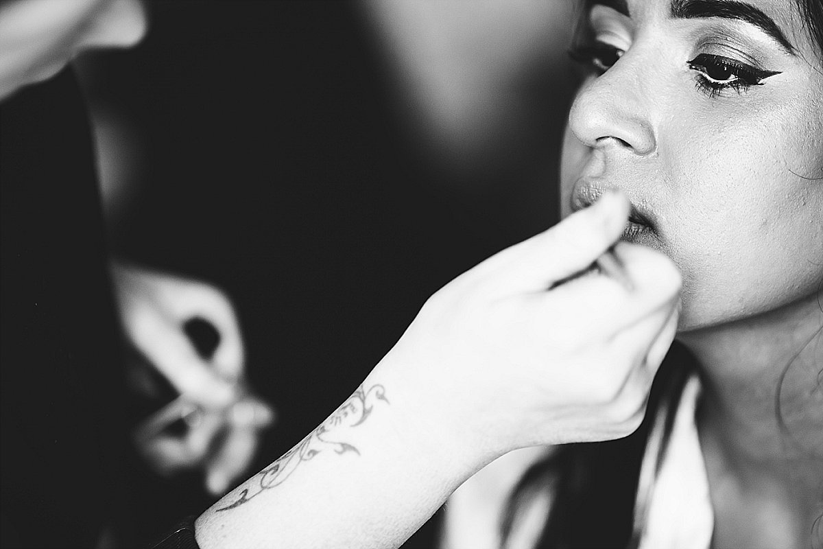 Bride having wedding make up