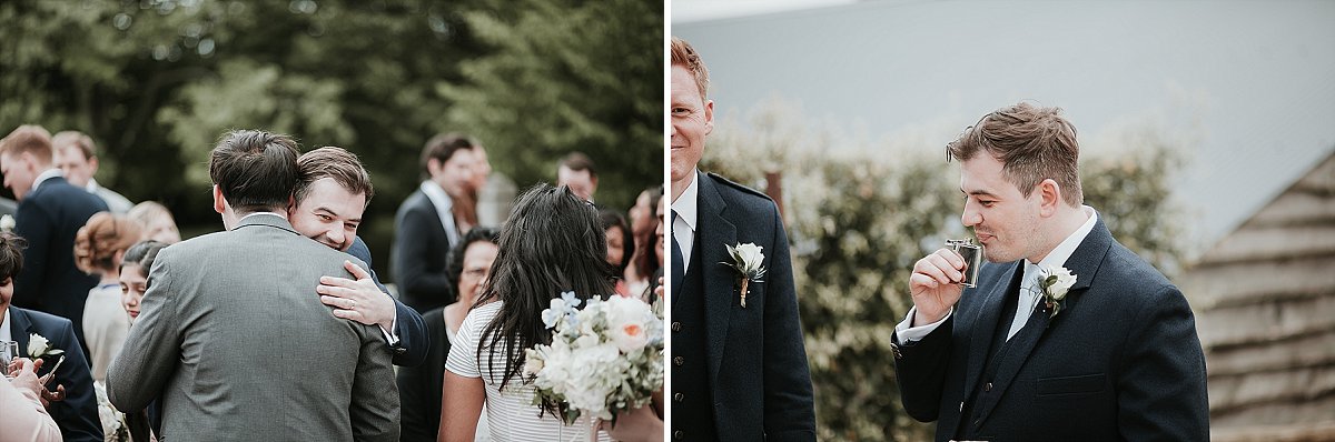 Wedding guests laughing