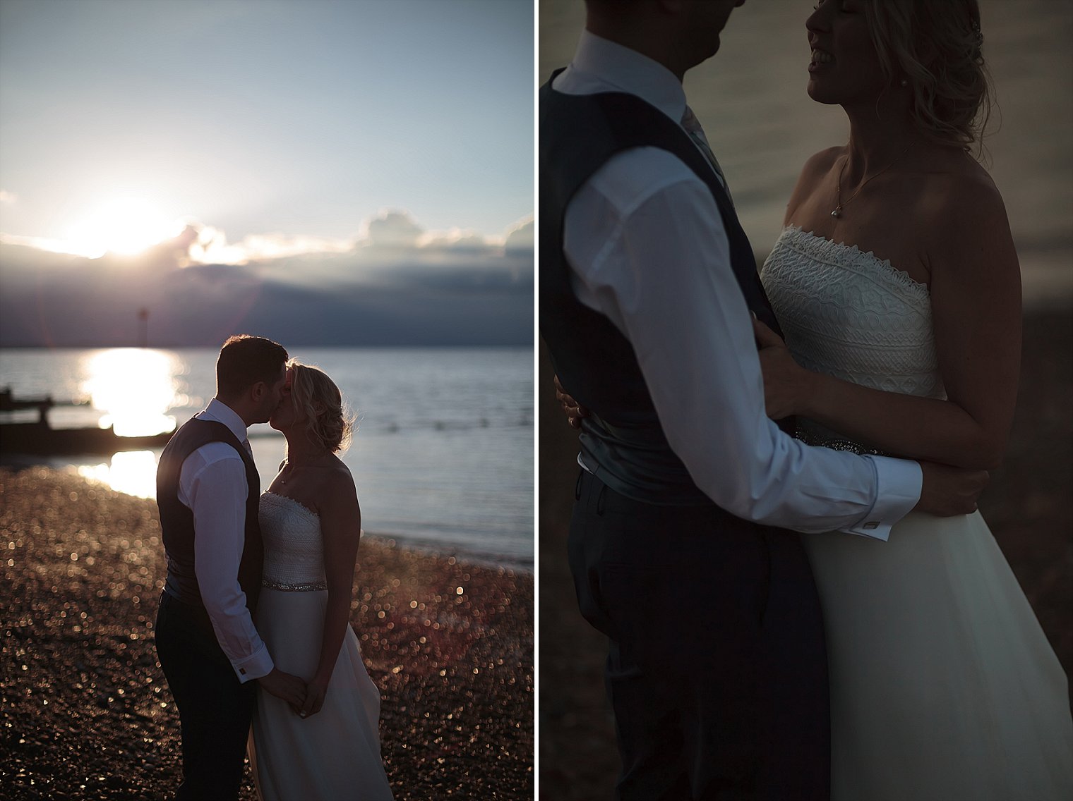 Bride and Groom hugging during their wedding photography at East Quay