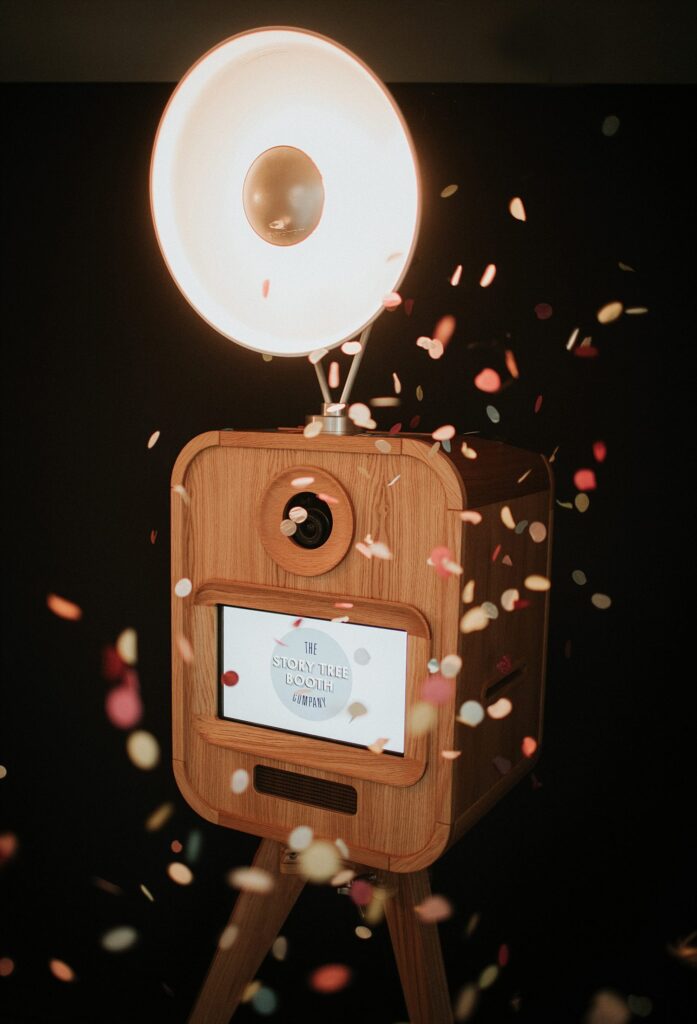 A wooden vintage photobooth