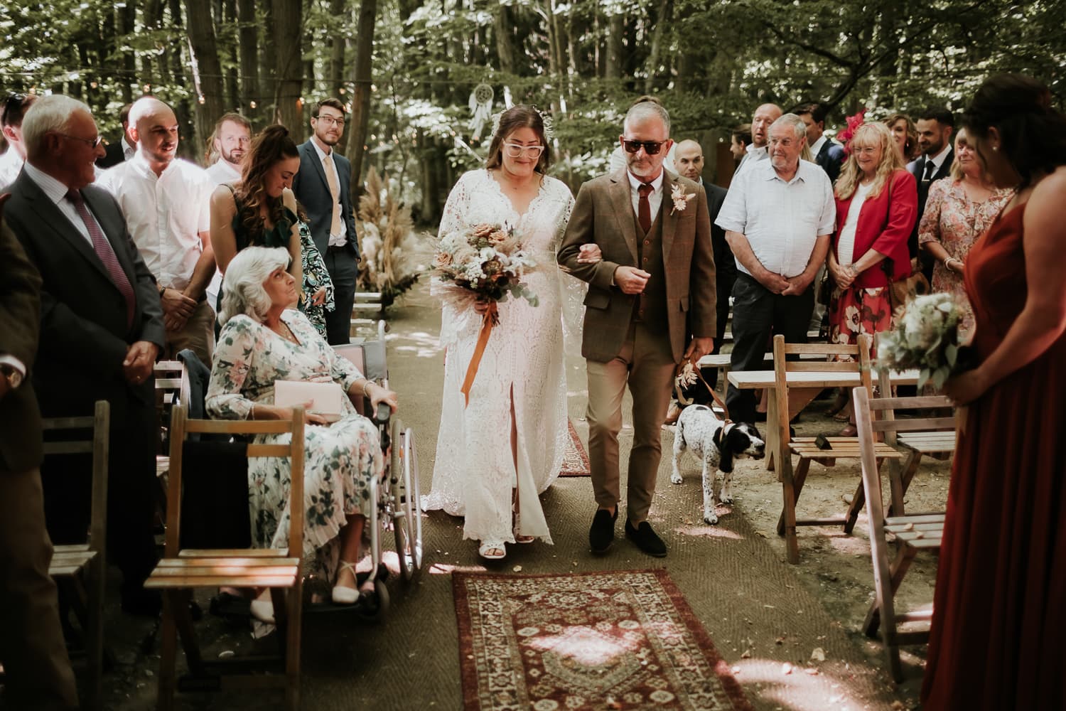 Bride walking down the aisle with her dad at The Dreys wedding venue