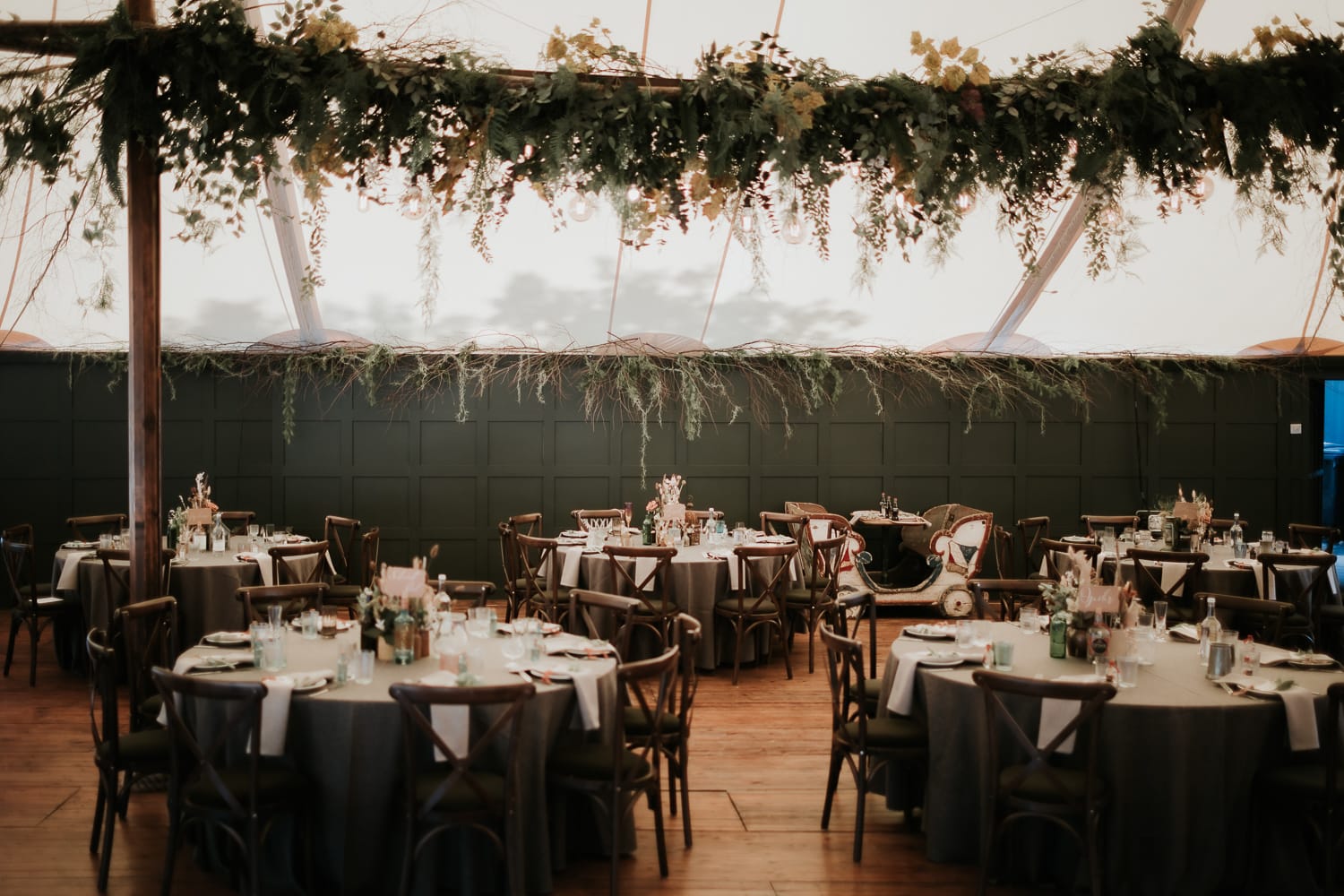 The wedding breakfast set up at The Dreys Wedding Venue