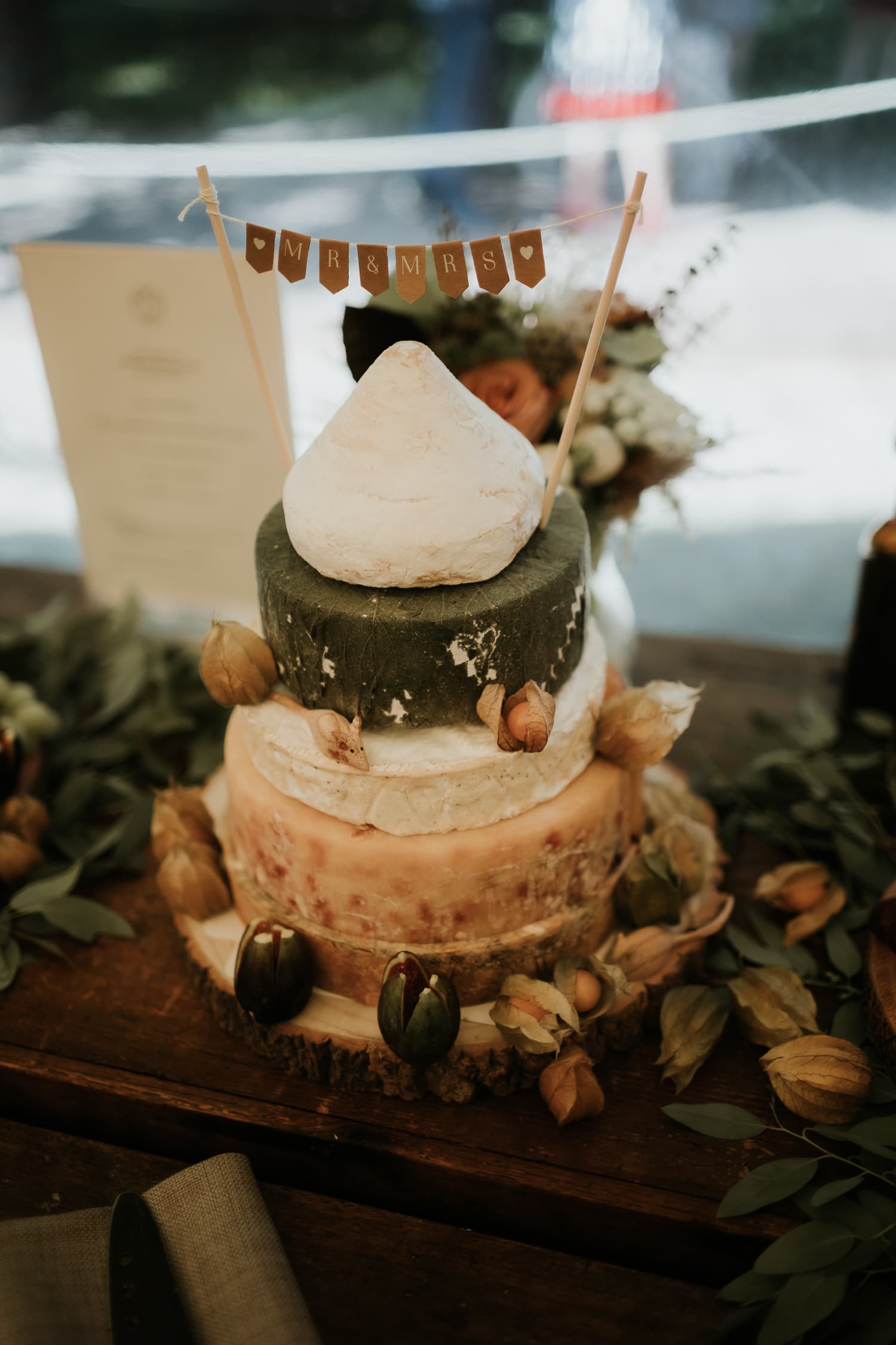 Cheese cake with Mr and Mrs on top