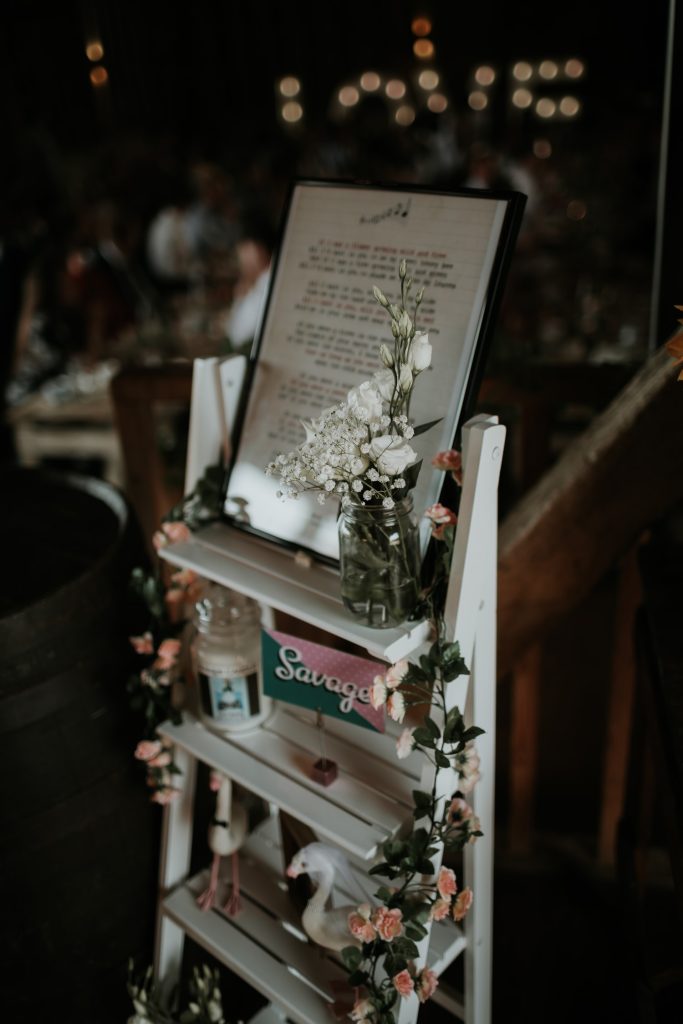 Wedding decorations in a village hall