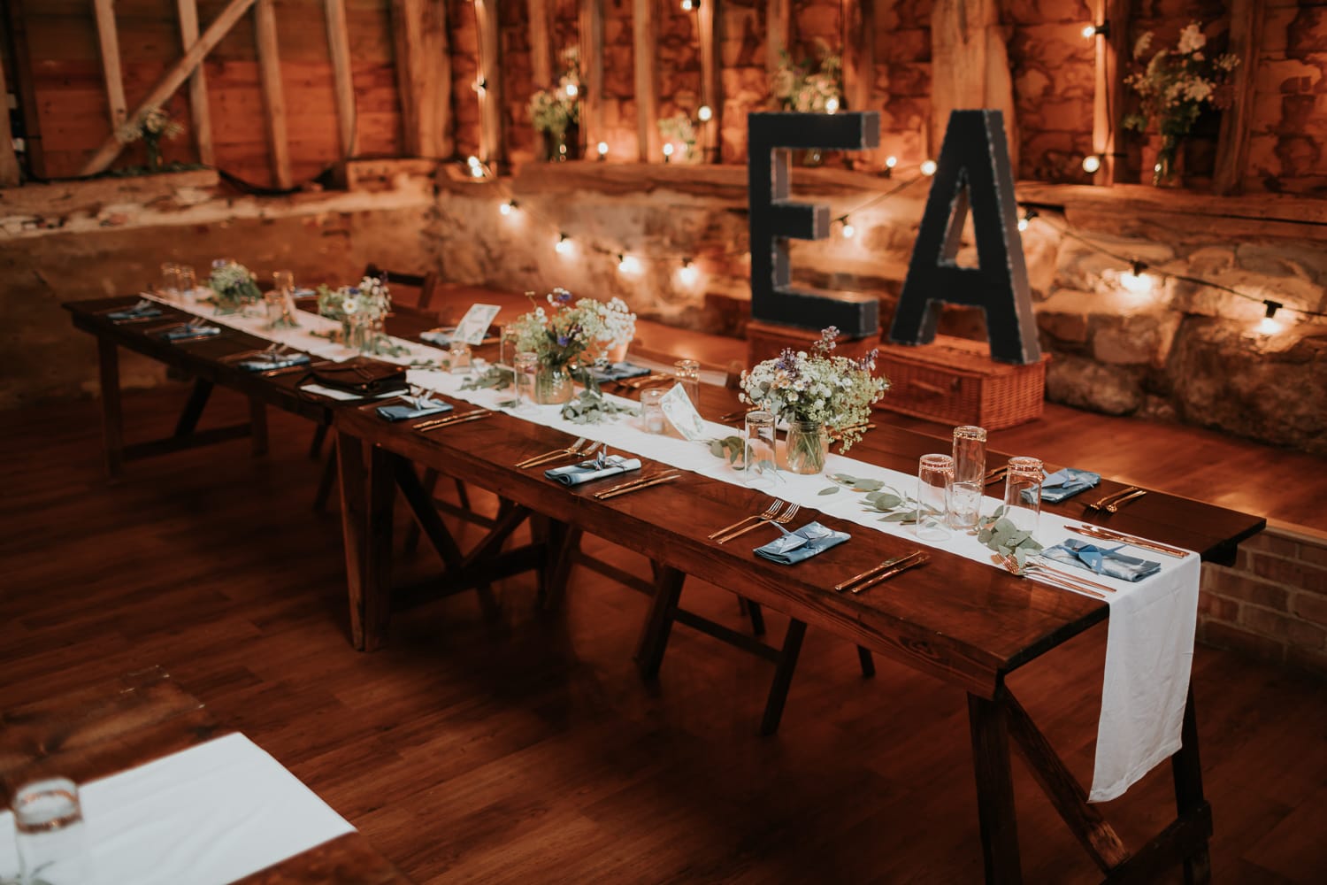 The barn in Rolvenden set up for the top table