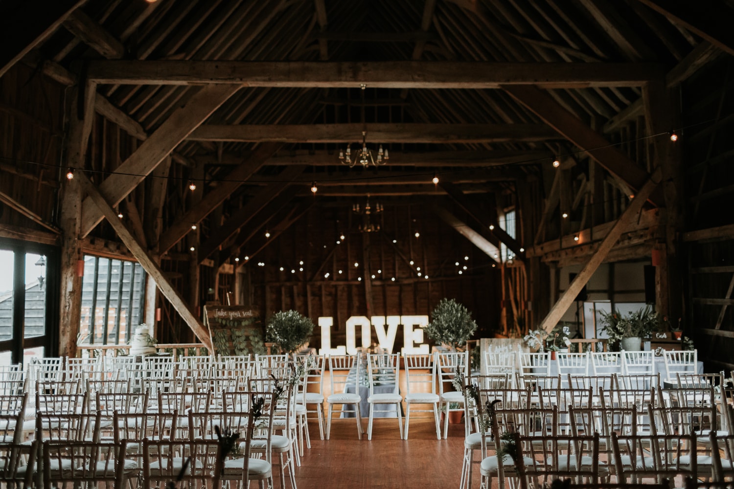 The Great Barn Rolvenden set up for a wedding ceremony